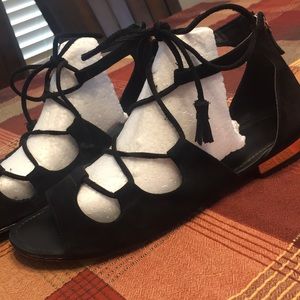 Saks Fifth Avenue black suede gladiator sandals